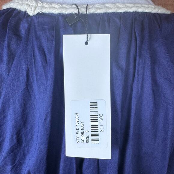 Strut & Bolt SMALL navy blue long sleeve mini dress braid embroidery pockets - Picture 8 of 10